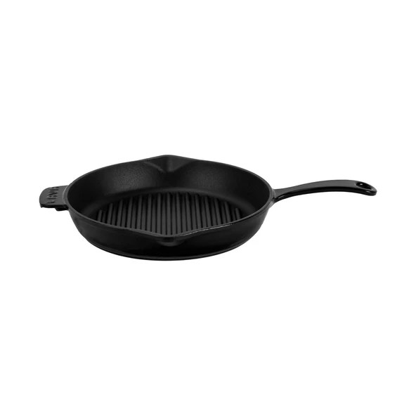 Lava Döküm Yuvarlak Izgara Tava Döküm Demir Yekpare Saplı Çap(Ø)28cm.  Siyah