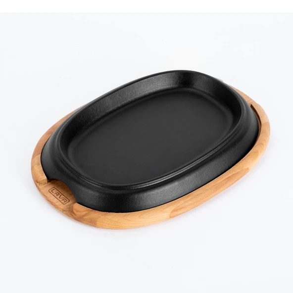 Lava Döküm Oval Fajita Tabağı Kayın Servis Ahşabı Ölçü 26x19cm.