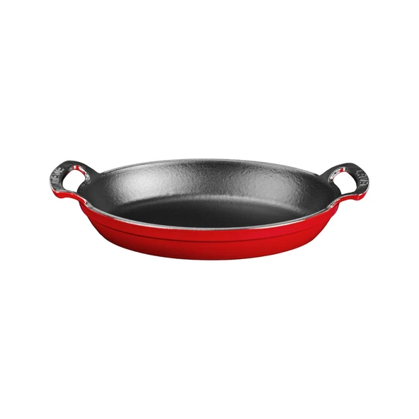 Lava Döküm Oval Sahan Döküm Demir Yekpare Çift Kulplu Ölçü 23x17cm.  Kırmızı ürün görseli 1