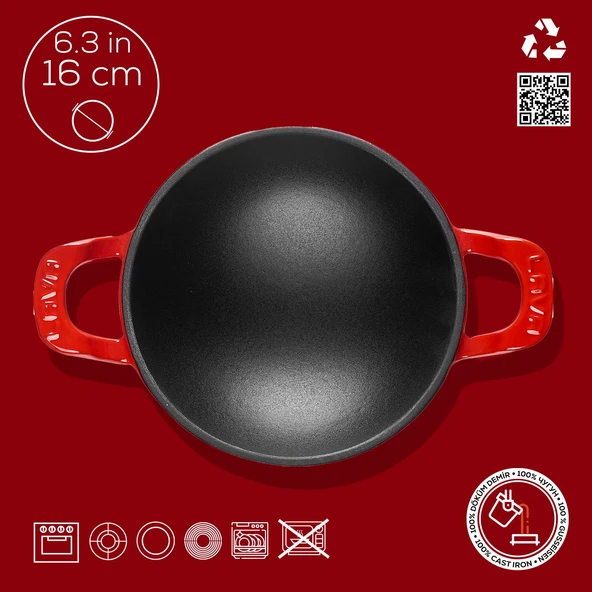 Lava Döküm Mini Wok Yekpare Kulplu Çap(Ø)16cm. Kırmızı - 3