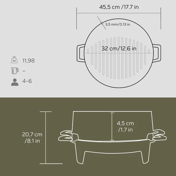 Lava Döküm Yuvarlak Mangal Izgara Set Döküm Demir Yekpare Çift Kulplu Çap (Ø)36cm. - 6