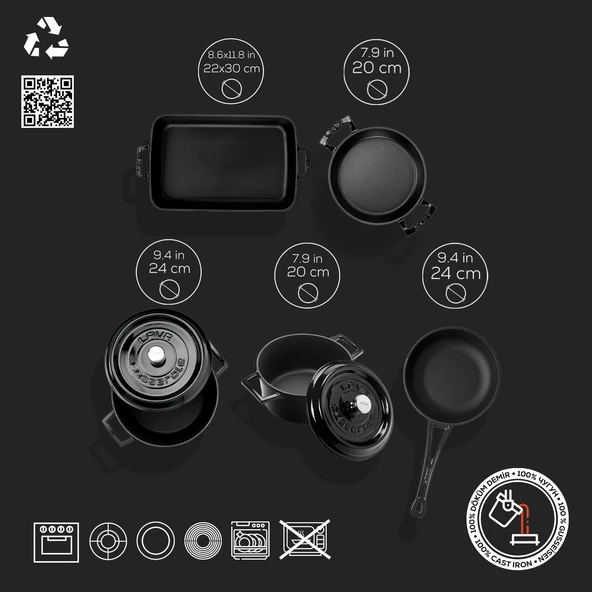 Lava Döküm 5x Trendy Serisi 8 Parça Tencere & Tava Seti  Siyah - Resim 3