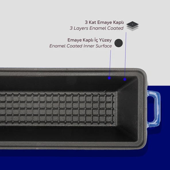 Lava Döküm Ekmek Tenceresi / Terrine Serisi. Ölçü 11x29cm.  Mavi - 6