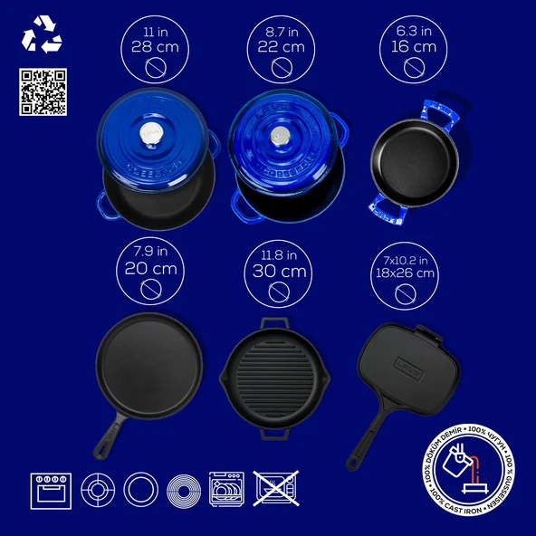Lava Döküm 6x Trendy Serisi 9 Parça Tencere & Tava Seti  Mavi - 5