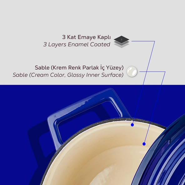 Lava Döküm Oval Tencere. Edition Serisi Ölçü 25x31cm.  Mavi - Resim 6