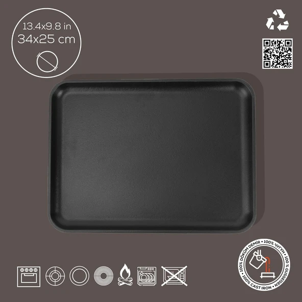 Lava Döküm Dikdörtgen Servis Tabağı Ölçü 34x25cm. - Resim 2