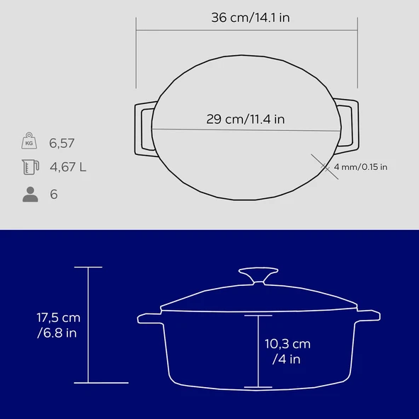 Lava Döküm Oval Tencere. Folk Serisi Ölçü 23x29cm.  Mavi - Resim 5
