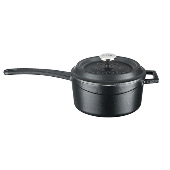 Lava Döküm Yuvarlak Sos Tenceresi. Döküm Demir Yekpare Saplı Trendy Serisi Çap(Ø16 cm.  Mat Siyah