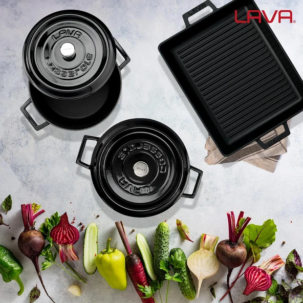 Lava Döküm 6X Trendy Serisi Döküm Demir Tencere Tava Çeyiz Seti  Siyah - Resim 8