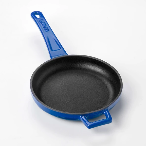 Lava Döküm Yuvarlak Kızartma Tavası Döküm Demir Yekpare Saplı Çap(Ø)16cm.  Mavi - Resim 2