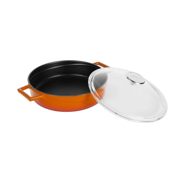 Lava Döküm Çok Amaçlı Yayvan Tencere. Glaze Serisi Çap(Ø)24cm. - Kırmızı  Turuncu - 2