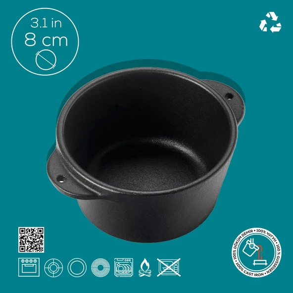 Lava Döküm Yuvarlak Sufle / Sos Kabı. Çap(Ø)8cm. - 4