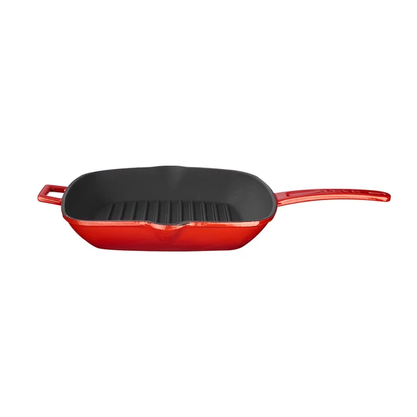 Lava Döküm Kare Izgara Tava Döküm Demir Yekpare Saplı Ölçü 26x26cm.  Kırmızı