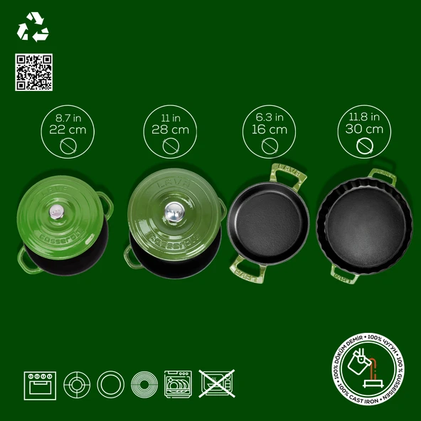 Lava Döküm 4X New Heritage Serisi Döküm Demir Tencere Tava Seti  Yeşil - Resim 3