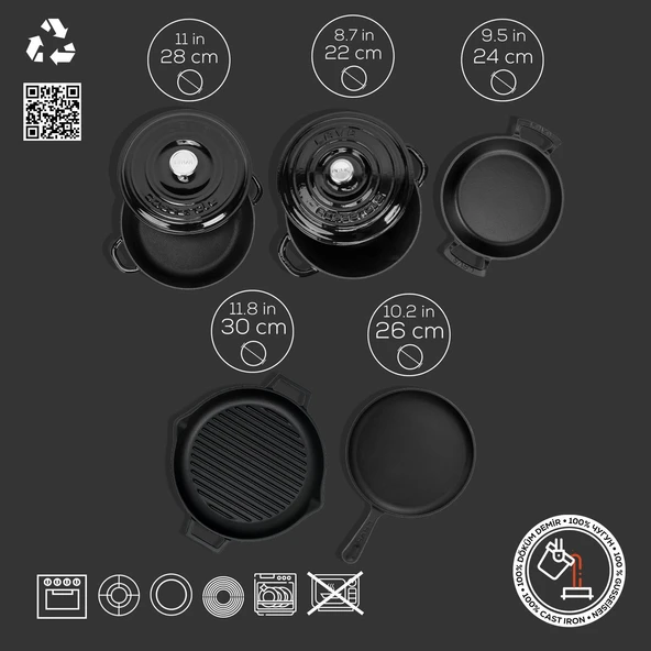 Lava Döküm 5x Trendy Serisi 8 Parça Tencere & Tava Seti  Siyah - Resim 5