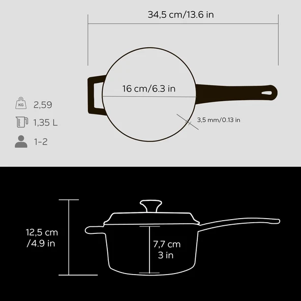 Lava Döküm Yuvarlak Sos Tenceresi. Döküm Demir Yekpare Saplı Trendy Serisi Çap(Ø16 cm. Siyah - 5