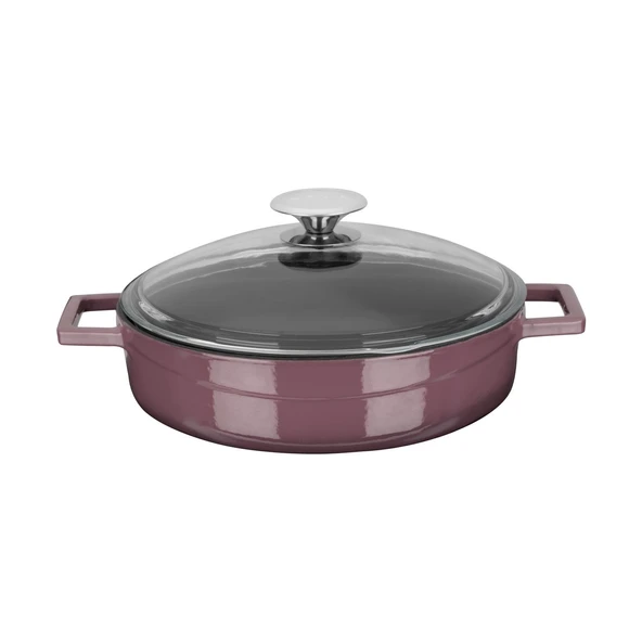 Lava Döküm Çok Amaçlı Yayvan Tencere. Glaze Serisi Çap(Ø)24cm. - Kırmızı  Mor ürün görseli 1