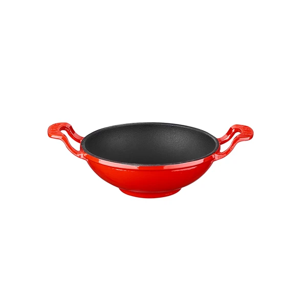 Lava Döküm Mini Wok Yekpare Kulplu Çap(Ø)16cm.  Kırmızı
