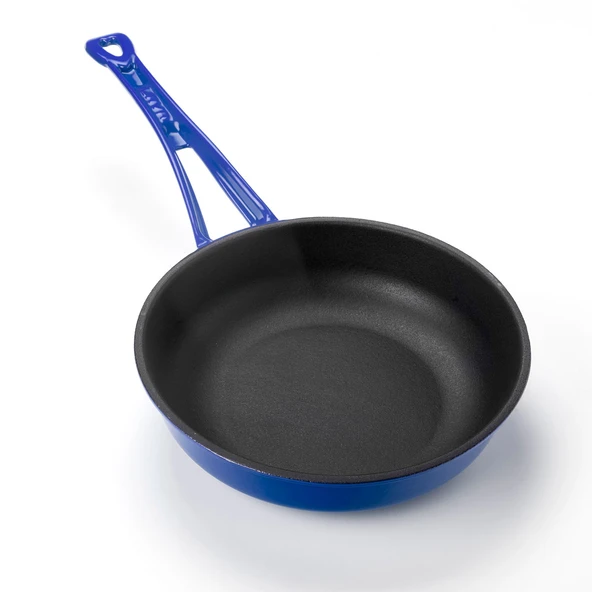Lava Döküm Yuvarlak Kızartma Tavası Döküm Demir Yekpare Saplı Çap(Ø)24cm.  Mavi - Resim 2