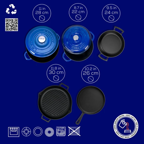 Lava Döküm 5x Trendy Serisi 8 Parça Tencere & Tava Seti  Mavi - Resim 5