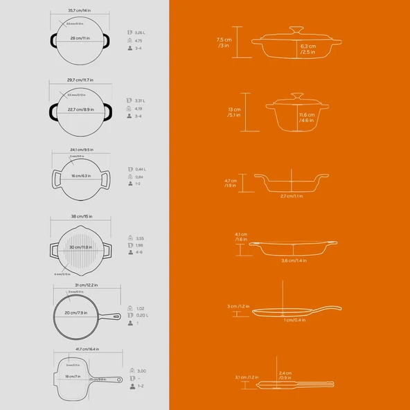 Lava Döküm 6x Trendy Serisi 9 Parça Tencere & Tava Seti  Turuncu - Resim 6