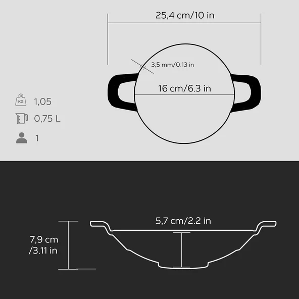Lava Döküm Mini Wok Yekpare Kulplu Çap(Ø)16cm.  Siyah - 4