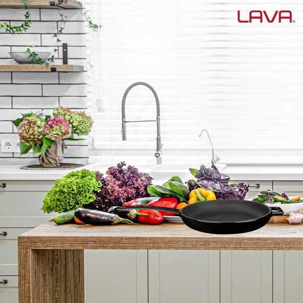 Lava Döküm Yuvarlak Kızartma Tavası Döküm Demir Yekpare Saplı  Çap(Ø)20cm.  Siyah - 7