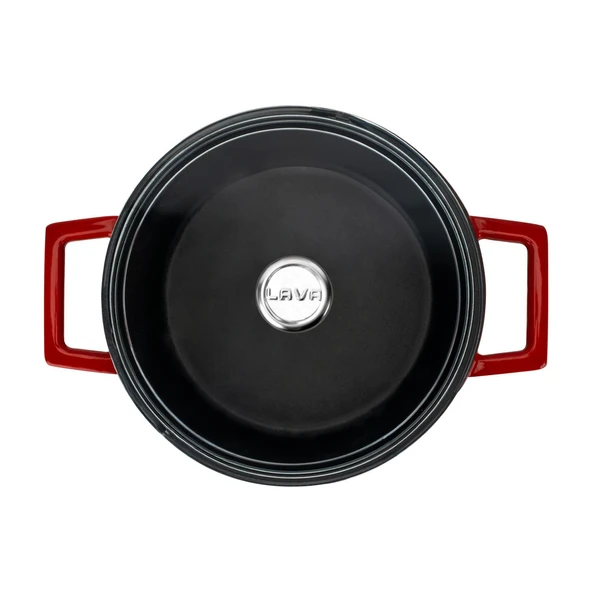 Lava Döküm Yuvarlak Tencere Cam kapaklı. Glaze Çap(Ø)20cm.  Kırmızı - Resim 3