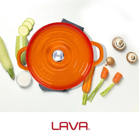 Lava Döküm Yuvarlak Tencere Döküm Demir Kapak New Heritage Serisi Çap(Ø)22cm.  Turuncu - Resim 7