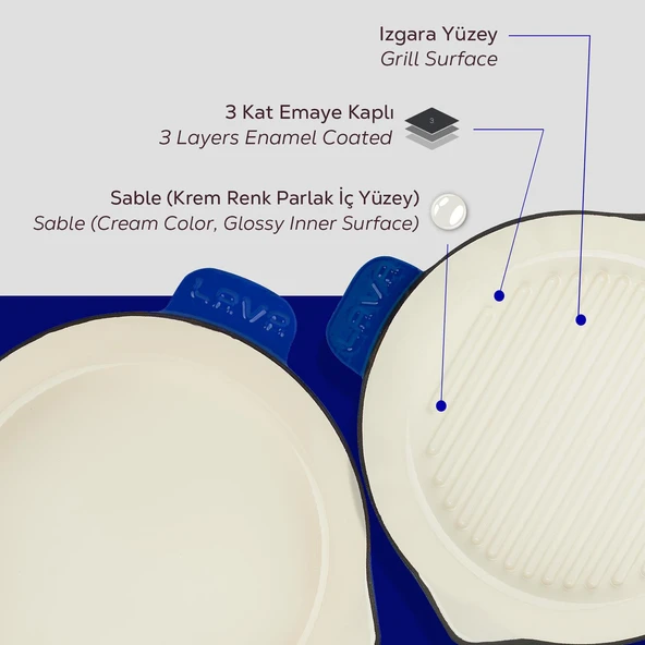 Lava Döküm 2X Edition Serisi Özel Koleksiyon Döküm Demir Tava Seti  Mavi - Resim 7