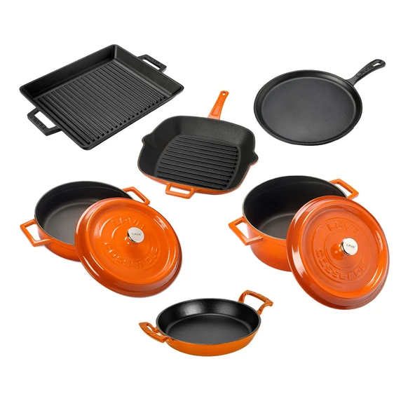 Lava Döküm 6x Trendy Serisi 8 Parça Tencere & Tava Seti  Turuncu - Resim 3