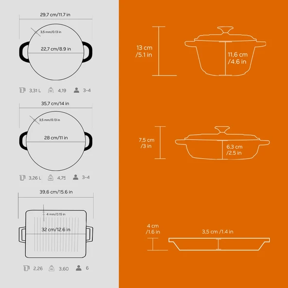 Lava Döküm 6X New Heritage Serisi Döküm Demir Tencere Tava Çeyiz Seti  Turuncu - 6