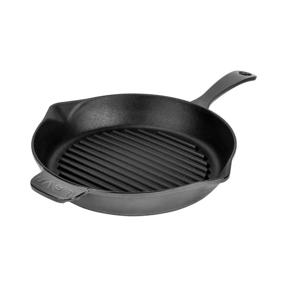 Lava Döküm Yuvarlak Izgara Tavası Döküm Demir Yekpare Saplı Premium Serisi. Çap(Ø)28cm.  Gri - 2