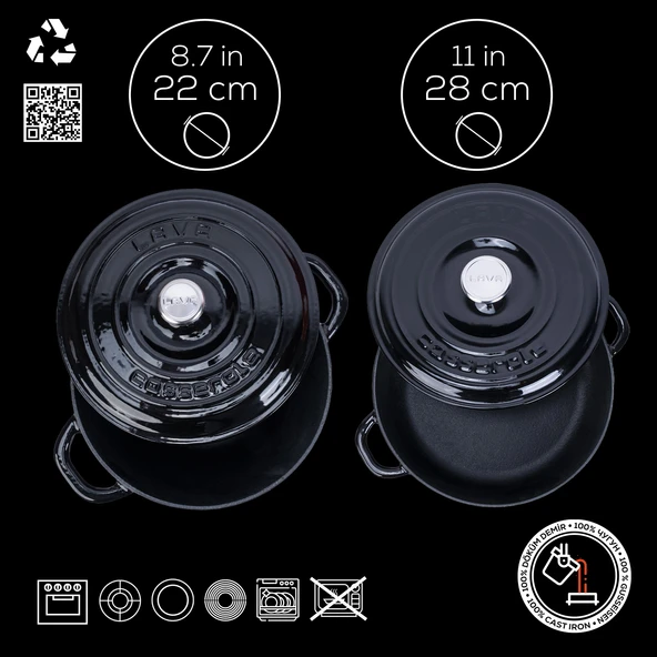 Lava Döküm 2X New Heritage Serisi Döküm Demir Tencere Tava Seti  Siyah - 4