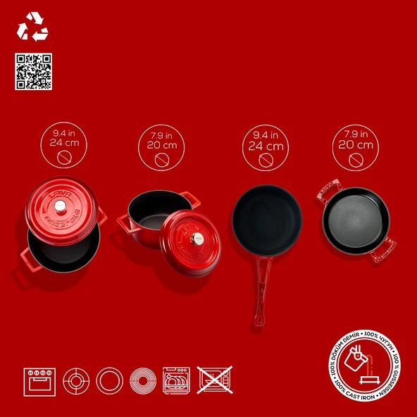 Lava Döküm 4x Trendy Serisi 7 Parça Tencere & Tava Seti  Kırmızı - Resim 3