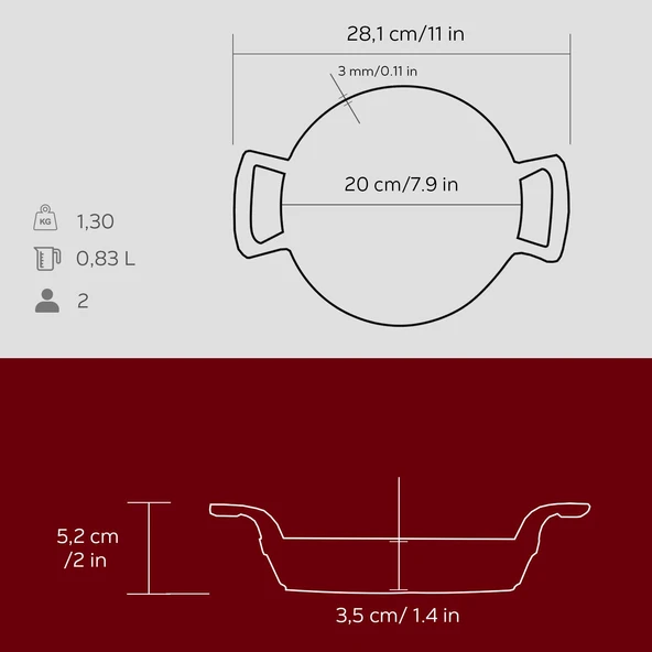 Lava Döküm Yuvarlak Sahan Döküm Demir Yekpare Çift Kulplu Çap(Ø)20cm.  Kırmızı - Resim 5