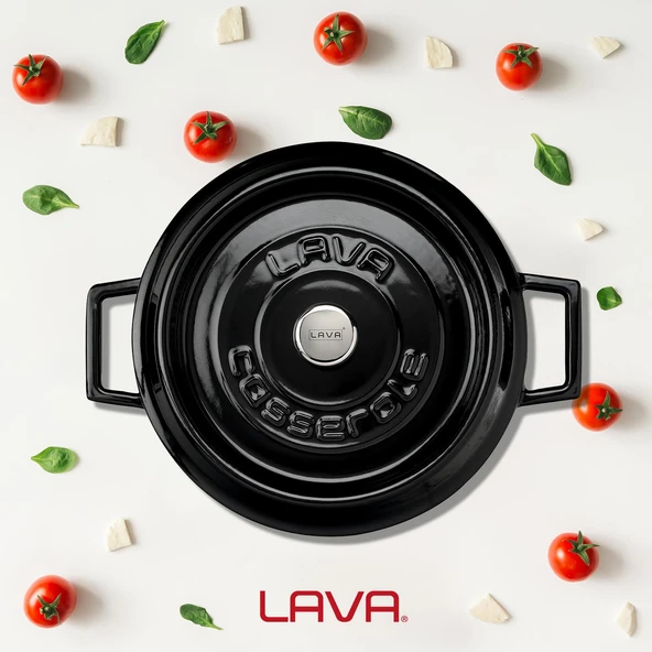 Lava Döküm Çok Amaçlı Yayvan Tencere. Trendy Serisi Çap(Ø)24cm.  Siyah - Resim 7