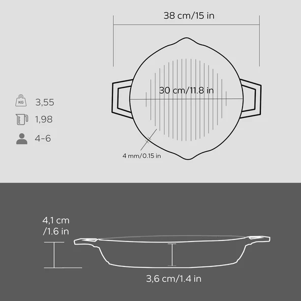 Lava Döküm Yuvarlak Izgara Tavası Döküm Demir Yekpare Çift Kulplu Çap(Ø)30cm. - Resim 5