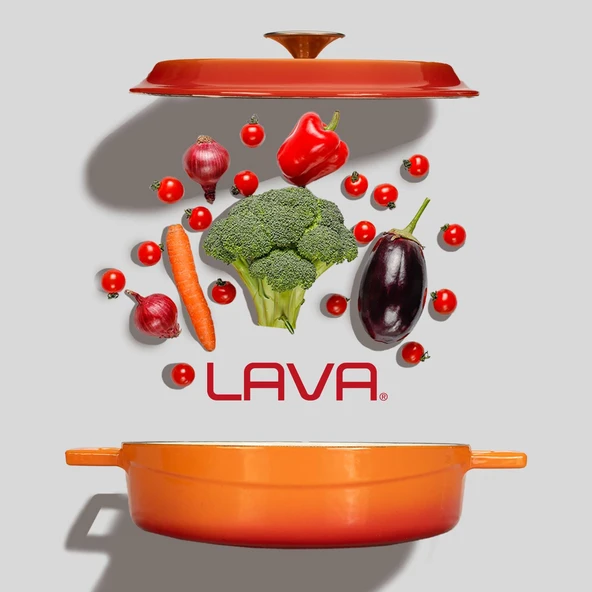 Lava Döküm Çok Amaçlı Yayvan Tencere Döküm Demir Yekpare Kulplu Edition Serisi Çap(Ø)28cm.  Turuncu - Resim 7