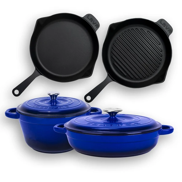 Lava Döküm 4X New Heritage Serisi Döküm Demir Tencere Tava Çeyiz Seti Mavi - 3