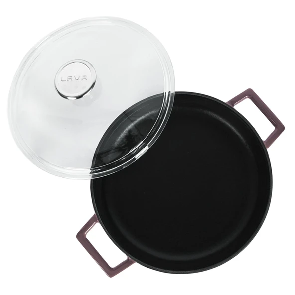 Lava Döküm Çok Amaçlı Yayvan Tencere. Glaze Serisi Çap(Ø)28cm.  Mor - Resim 3