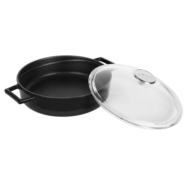 Lava Döküm Çok Amaçlı Yayvan Tencere. Glaze Serisi Çap(Ø)28cm.  Siyah