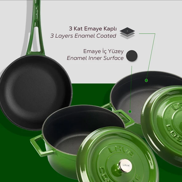 Lava Döküm 3x Trendy Serisi 6 Parça Tencere & Tava Seti Yeşil - 5