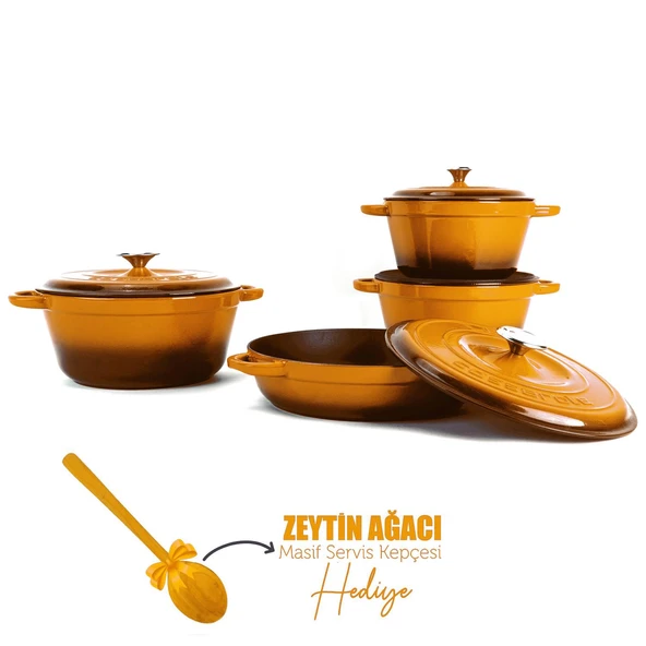 Lava Döküm 4X New Heritage Serisi Döküm Demir Tencere Seti  Turuncu