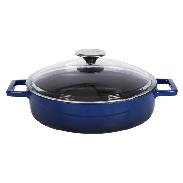 Lava Döküm Çok Amaçlı Yayvan Tencere. Glaze Serisi Çap(Ø)28cm.  Mavi