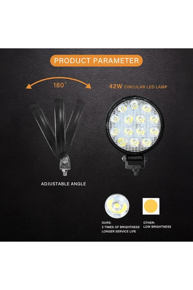 ASTRALED Off Road 14 Led 42 Watt Yuvarlak Traktör Tır Kamyon Tekne Sis Farı Projektör Çalışma Lambası - Resim 7