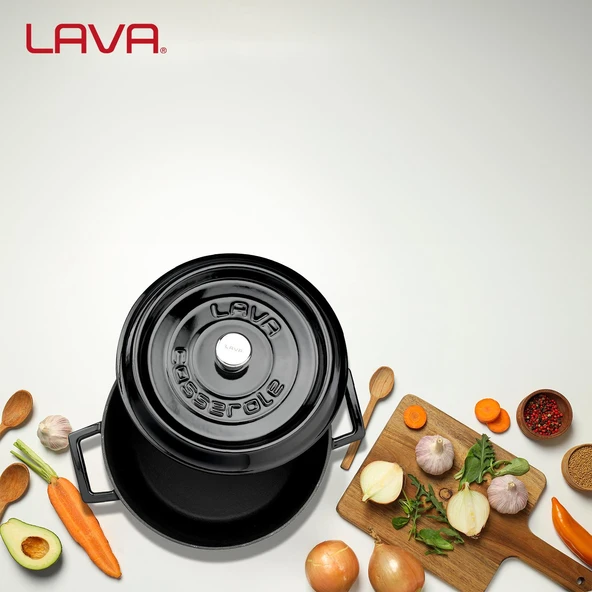 Lava Döküm Yuvarlak Tencere. Trendy Çap(Ø) 24cm.  Siyah - 7