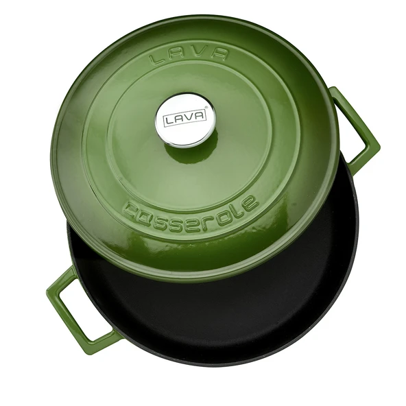 Lava Döküm Çok Amaçlı Yayvan Tencere. Folk Serisi Çap(Ø)28cm.  Yeşil - Resim 2
