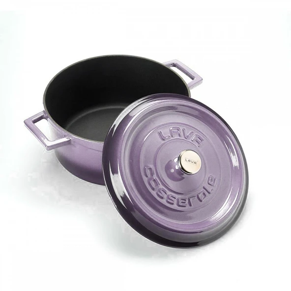 Lava Döküm Yuvarlak Tencere. Trendy Çap(Ø) 24cm.  Mor - Resim 2