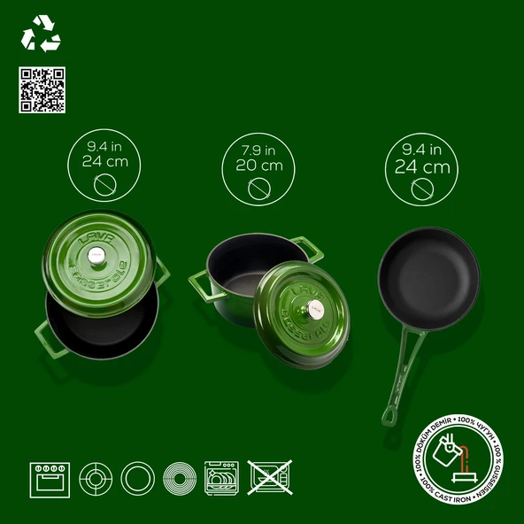 Lava Döküm 3x Trendy Serisi 6 Parça Tencere & Tava Seti Yeşil - 3